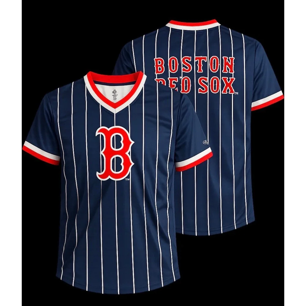 True‎ Fan Boston Red Sox Youth Jersey Navy Blue Pinstripe MLB Shirt Large L